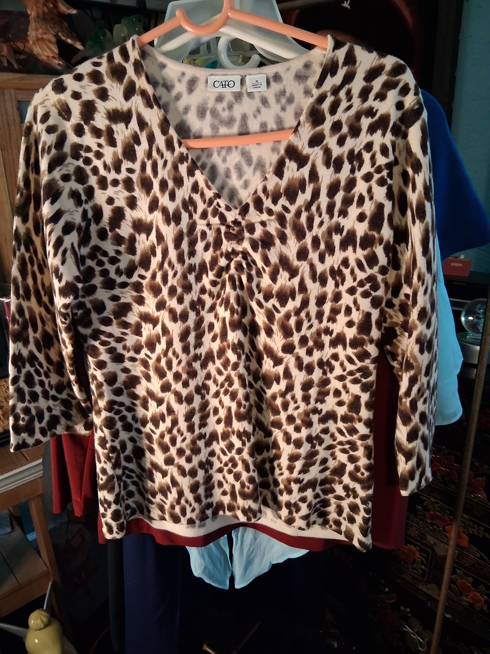 Cato Animal Print V-Neck Tunic in Brown and Cream